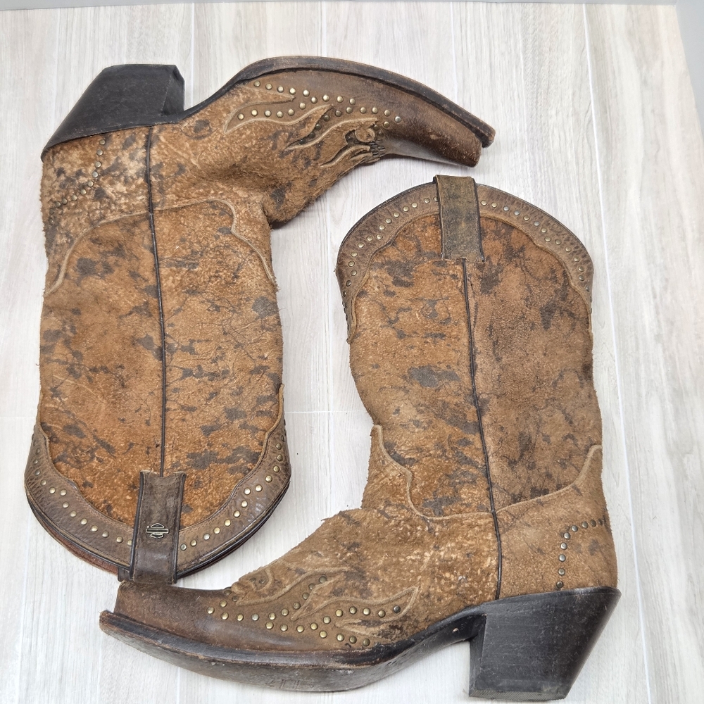 Brown Distressed Cowboy Boots - Picture 6 of 10